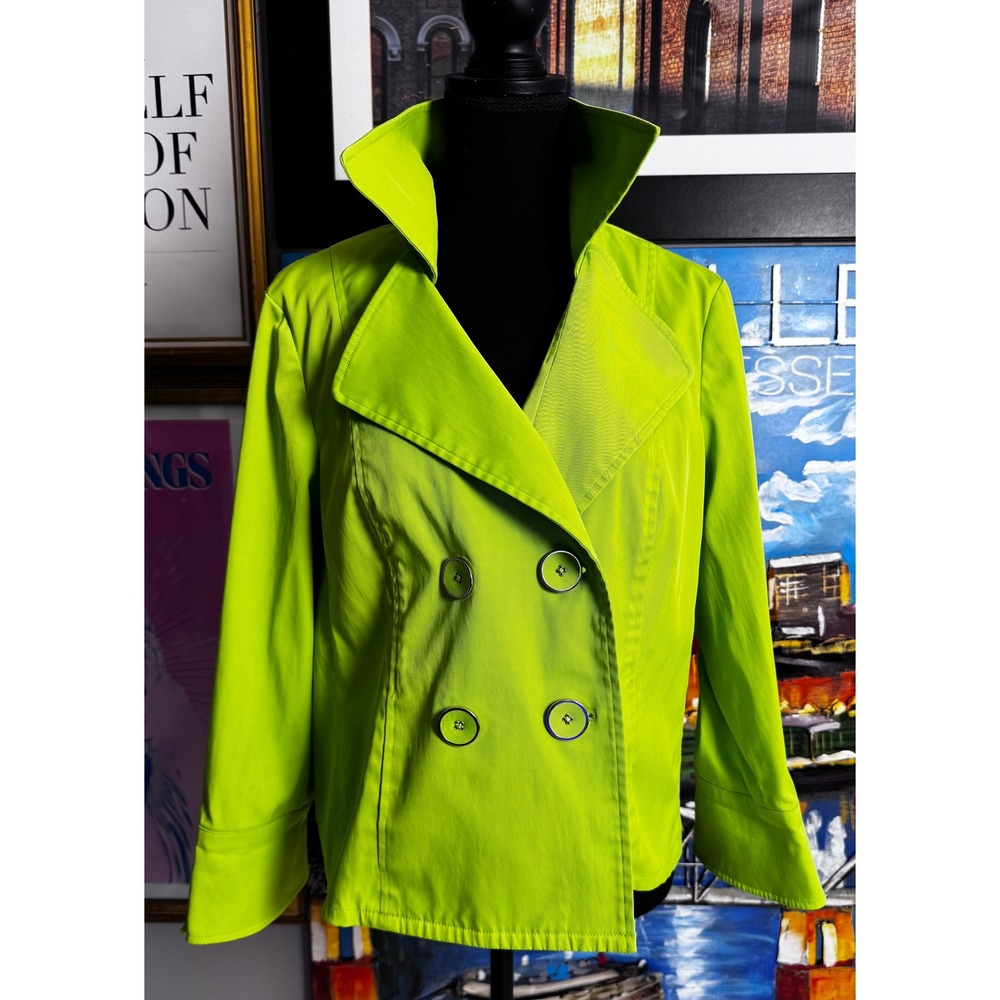 Sharon Young 90s‎ Lime Green Double Breasted Blazer Jacket Size 10